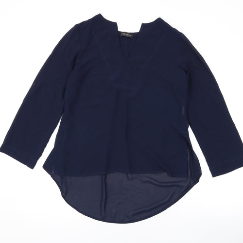 James Lakeland Womens Blue Polyester Basic Blouse Size 14 V-Neck