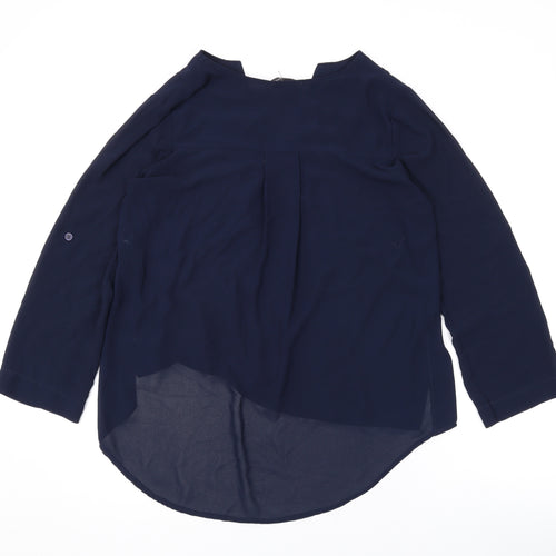 James Lakeland Womens Blue Polyester Basic Blouse Size 14 V-Neck