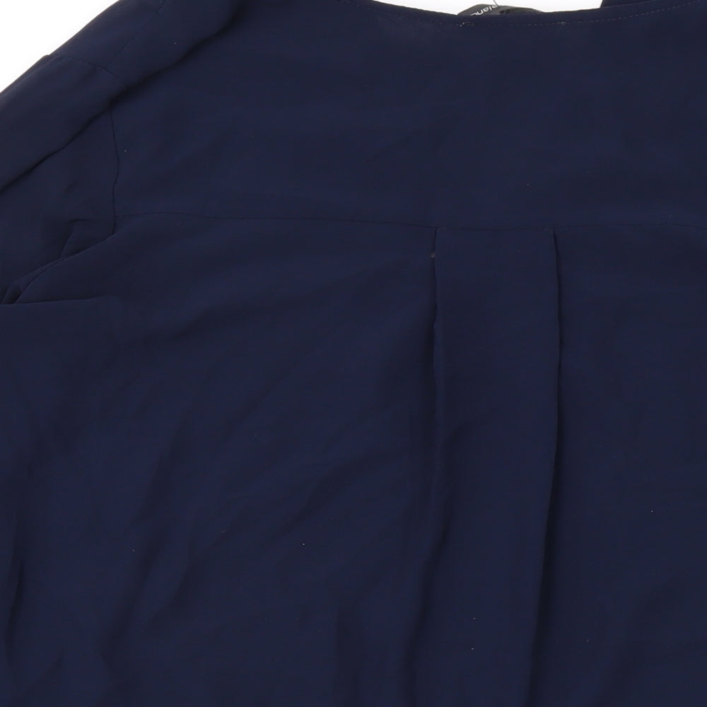 James Lakeland Womens Blue Polyester Basic Blouse Size 14 V-Neck