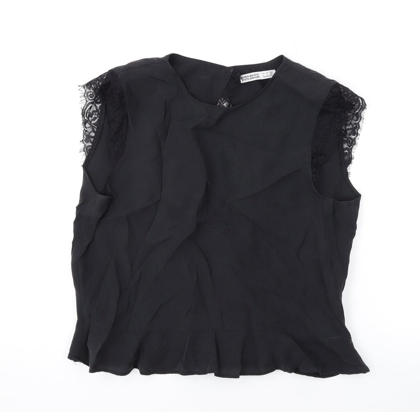 Zara Womens Black Modal Basic Blouse Size L Round Neck