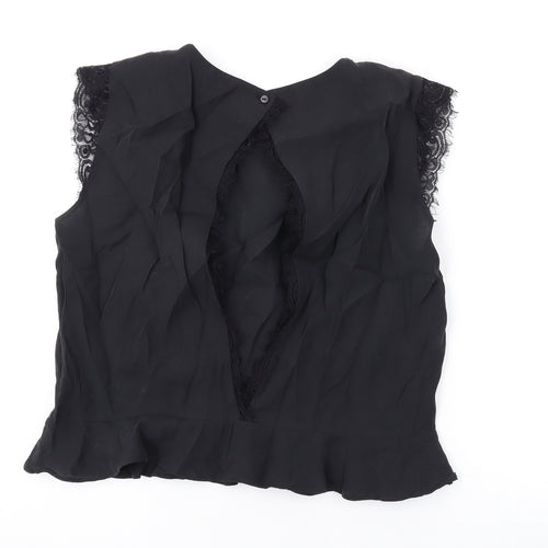 Zara Womens Black Modal Basic Blouse Size L Round Neck