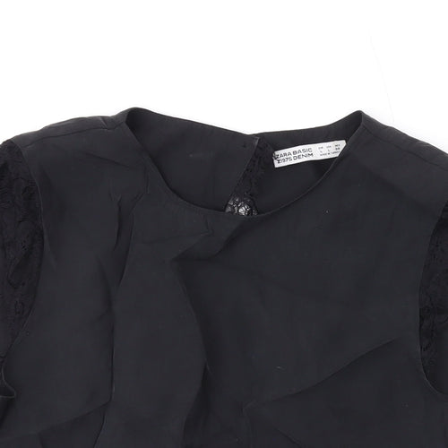 Zara Womens Black Modal Basic Blouse Size L Round Neck