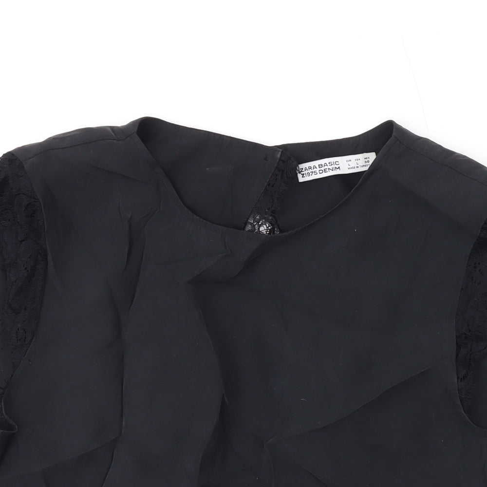 Zara Womens Black Modal Basic Blouse Size L Round Neck