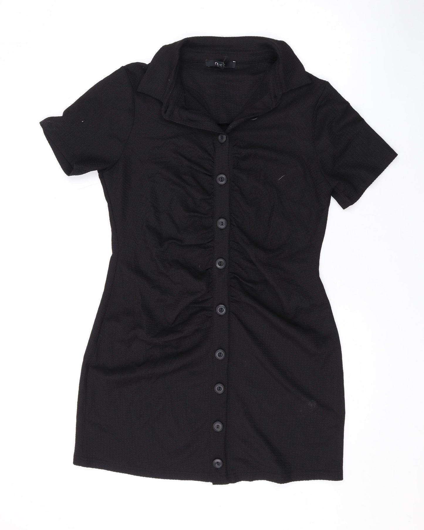 NEXT Womens Black Polyester T-Shirt Dress Size 14 V-Neck Button