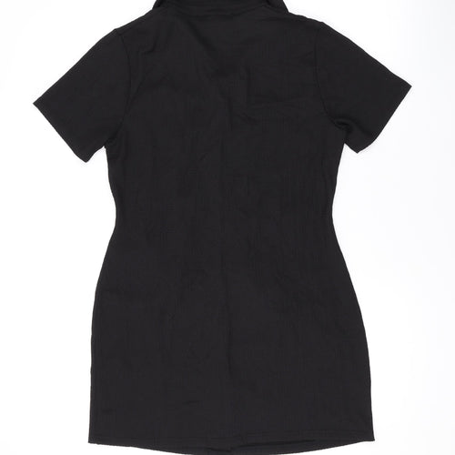NEXT Womens Black Polyester T-Shirt Dress Size 14 V-Neck Button