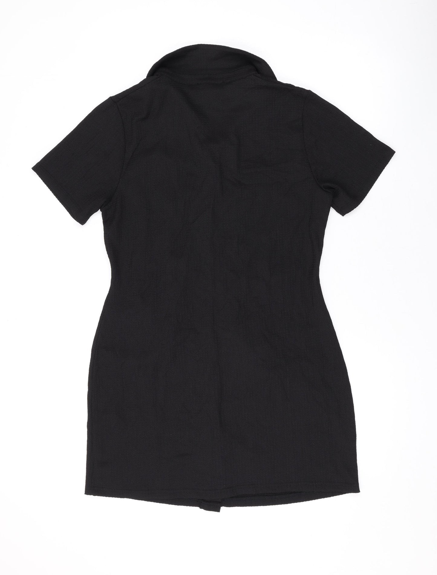 NEXT Womens Black Polyester T-Shirt Dress Size 14 V-Neck Button