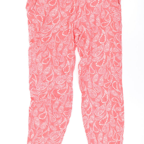 NEXT Womens Pink Paisley Linen Trousers Size 12 L25 in Regular Zip