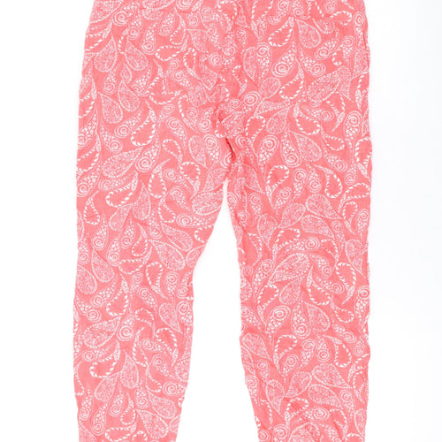 NEXT Womens Pink Paisley Linen Trousers Size 12 L25 in Regular Zip
