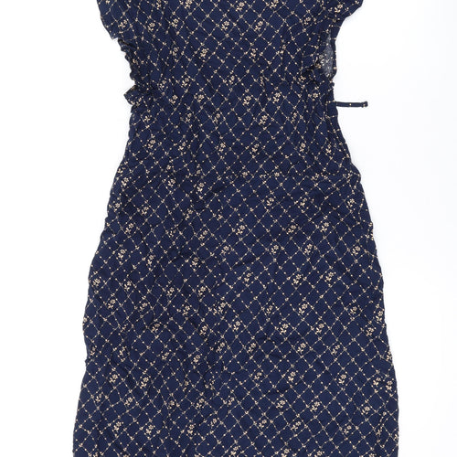 Nobody's Child Womens Blue Geometric Cotton A-Line Size 10 V-Neck Pullover