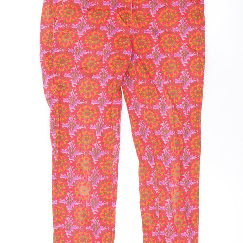 Boden Womens Orange Floral Cotton Trousers Size 8 L21 in Regular Zip