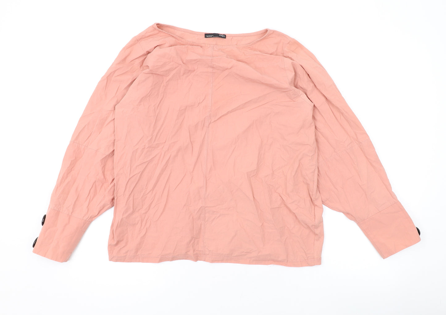 Zara Womens Pink Cotton Basic Blouse Size M Round Neck