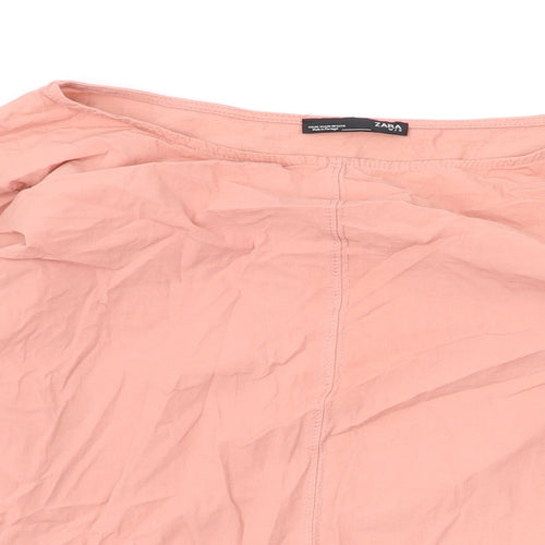 Zara Womens Pink Cotton Basic Blouse Size M Round Neck