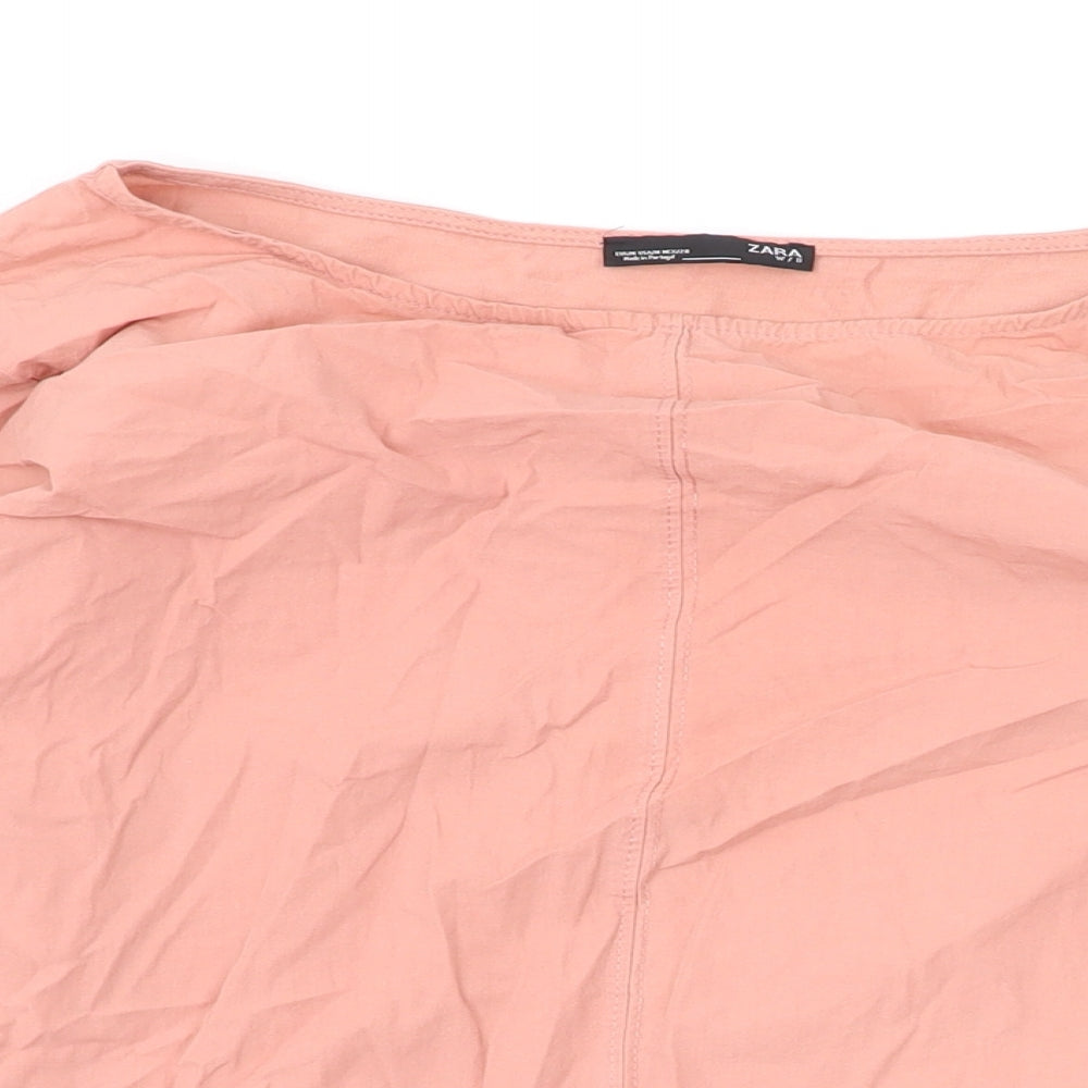 Zara Womens Pink Cotton Basic Blouse Size M Round Neck