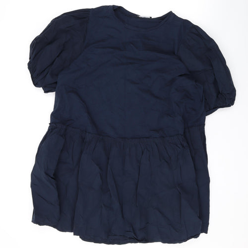 Zara Womens Blue Cotton A-Line Size L Round Neck Pullover