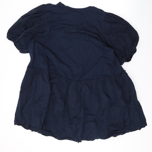 Zara Womens Blue Cotton A-Line Size L Round Neck Pullover