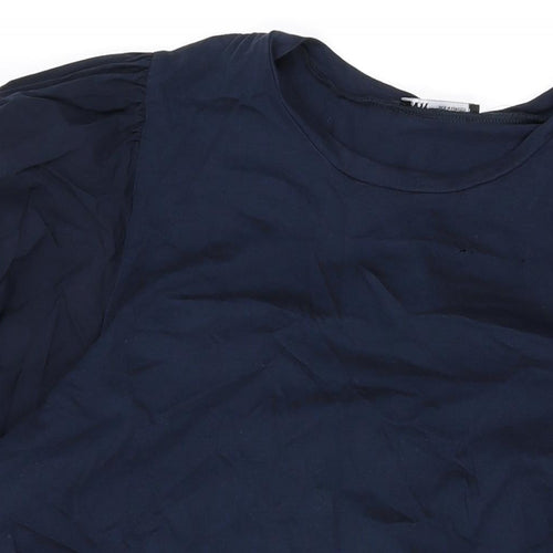 Zara Womens Blue Cotton A-Line Size L Round Neck Pullover