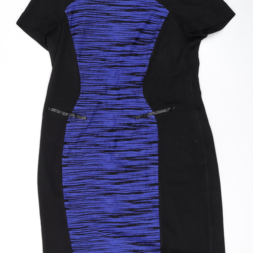 Roman Womens Black Geometric Acrylic A-Line Size 20 Scoop Neck Zip