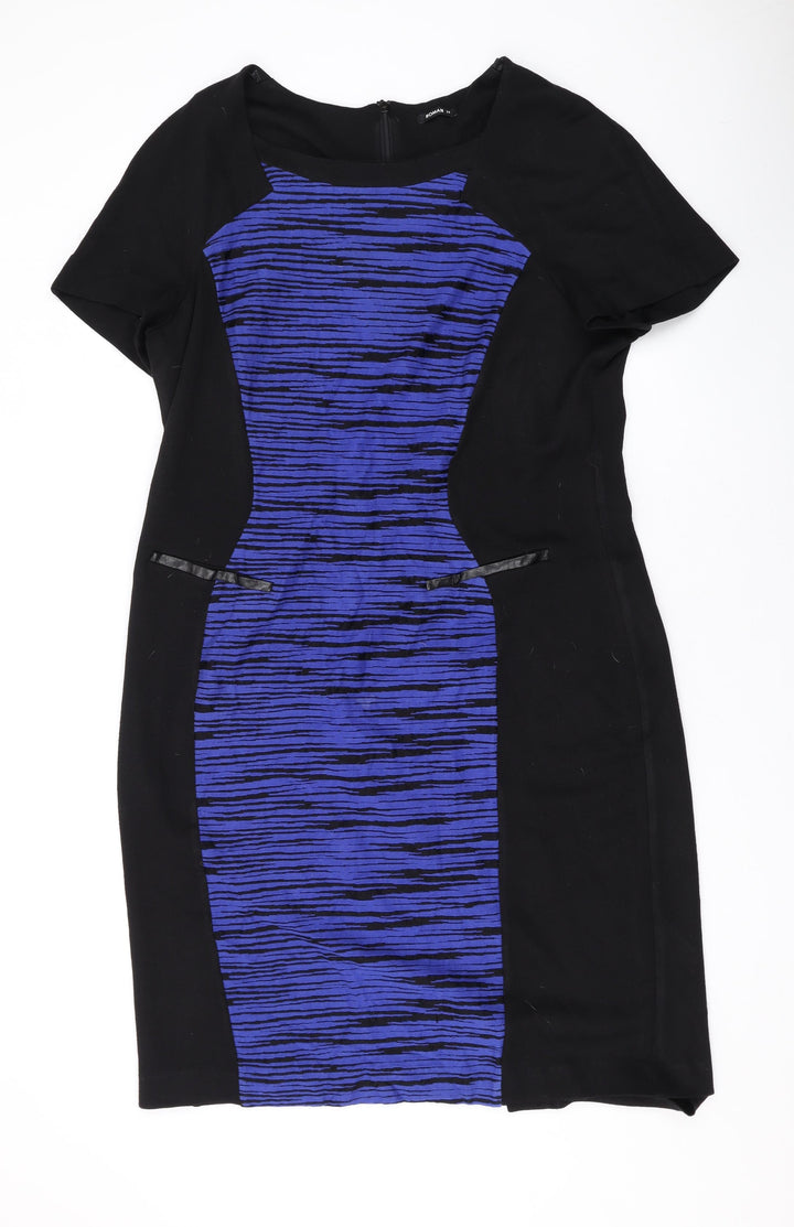 Roman Womens Black Geometric Acrylic A-Line Size 20 Scoop Neck Zip