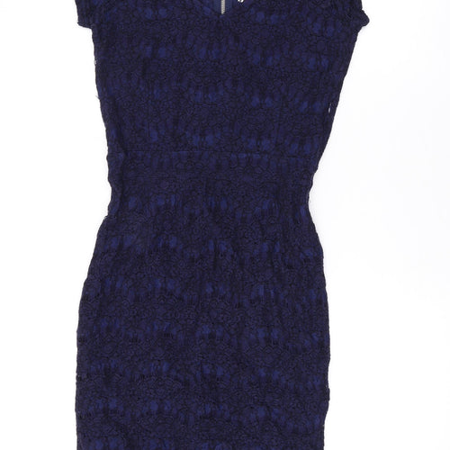 Minus Womens Blue Viscose Bodycon Size 6 V-Neck Zip