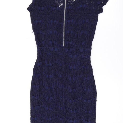 Minus Womens Blue Viscose Bodycon Size 6 V-Neck Zip