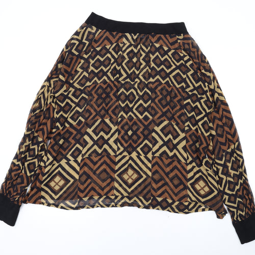 Jaeger Womens Brown Geometric Silk Basic Blouse Size 16 Boat Neck