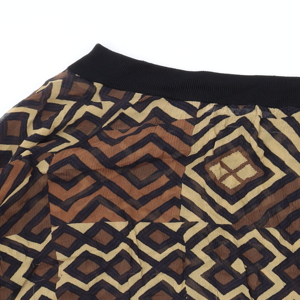 Jaeger Womens Brown Geometric Silk Basic Blouse Size 16 Boat Neck