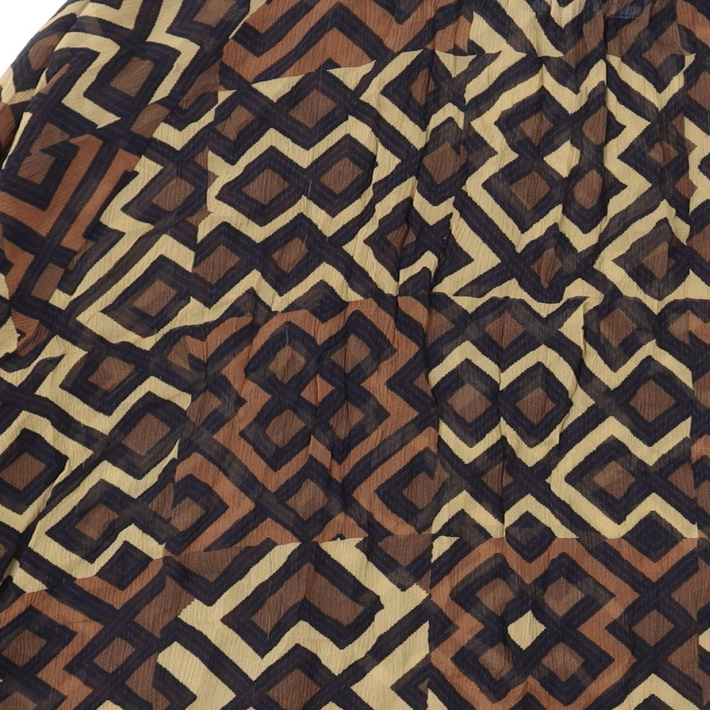 Jaeger Womens Brown Geometric Silk Basic Blouse Size 16 Boat Neck