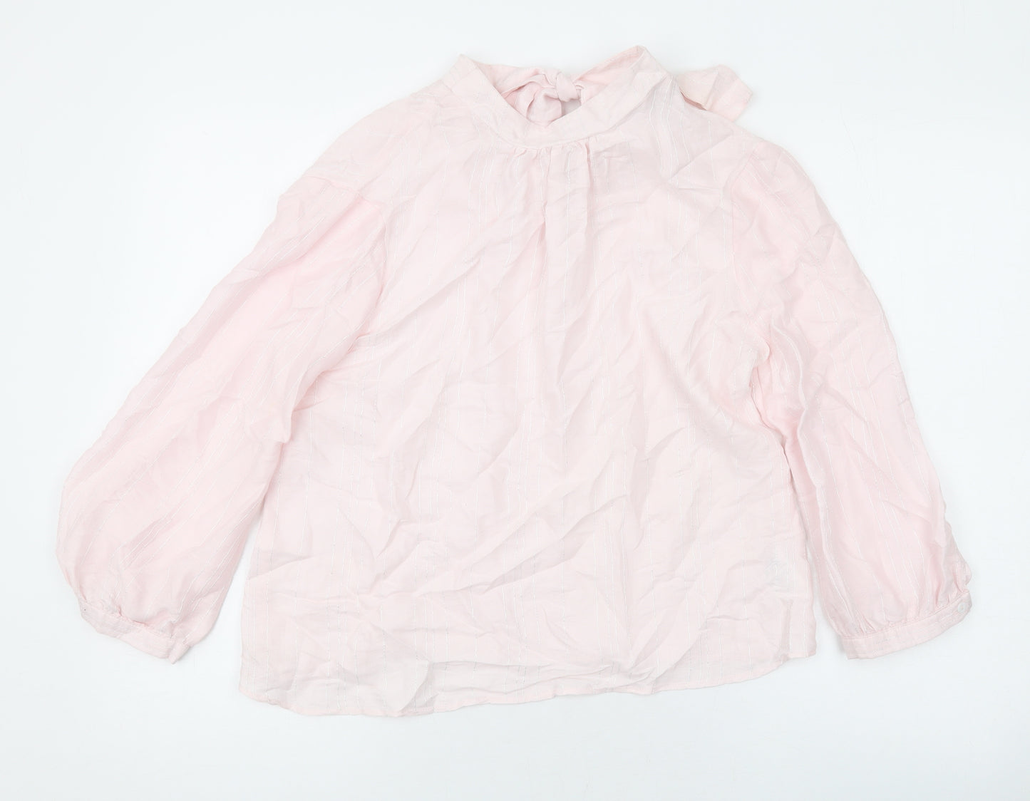 Oliver Bonas Womens Pink Striped Viscose Basic Blouse Size 12 Mock Neck