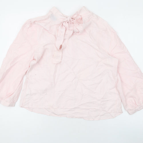 Oliver Bonas Womens Pink Striped Viscose Basic Blouse Size 12 Mock Neck