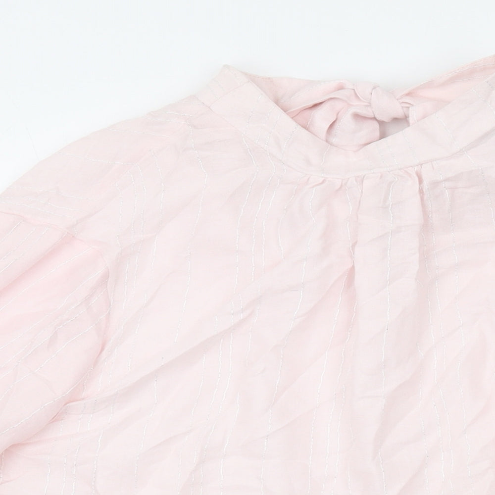 Oliver Bonas Womens Pink Striped Viscose Basic Blouse Size 12 Mock Neck