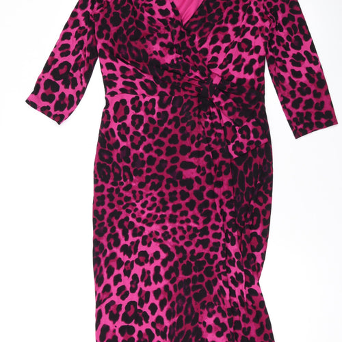 Per Una Womens Pink Animal Print Viscose Bodycon Size 12 V-Neck Pullover