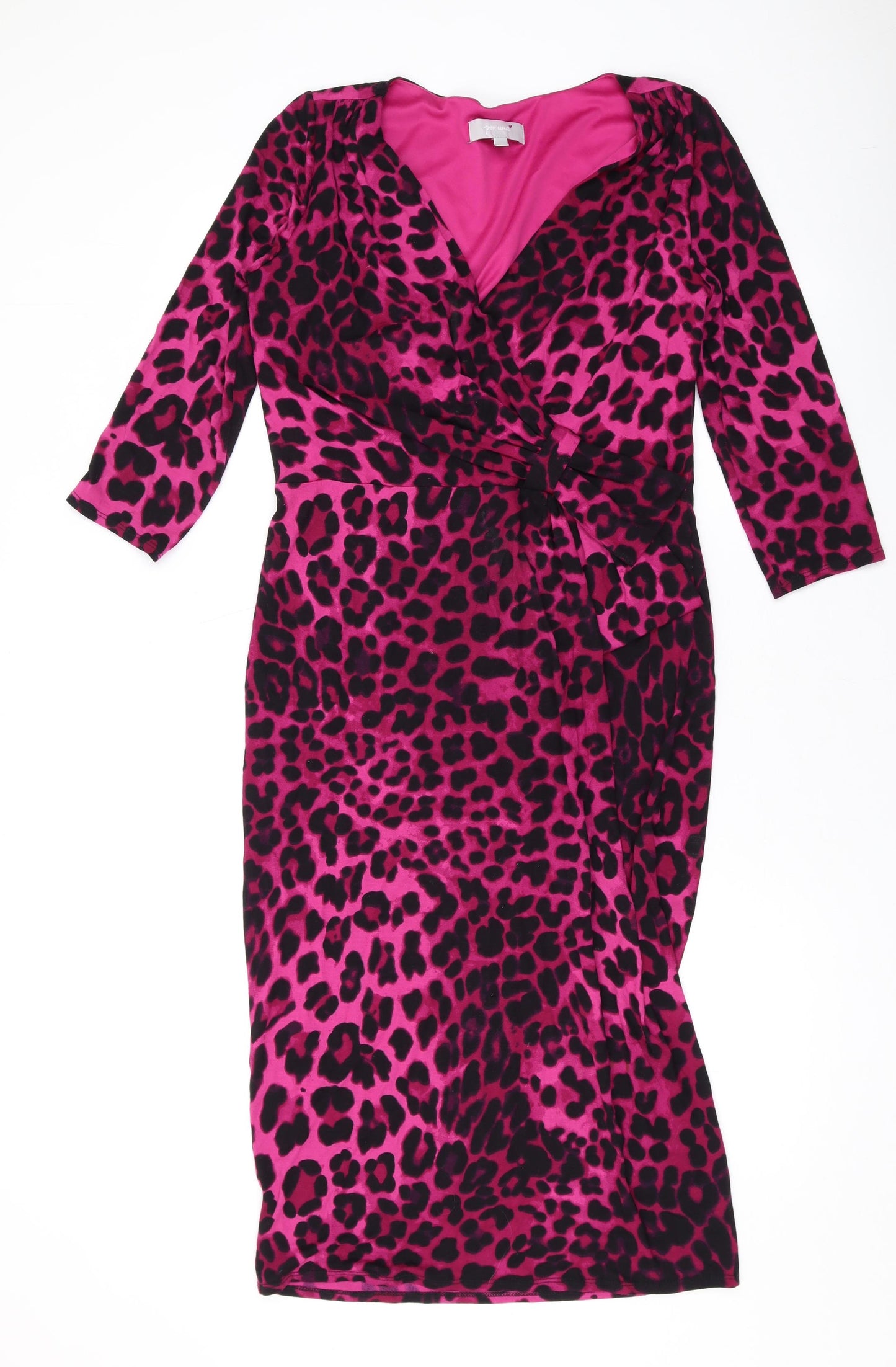 Per Una Womens Pink Animal Print Viscose Bodycon Size 12 V-Neck Pullover