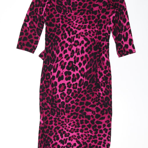 Per Una Womens Pink Animal Print Viscose Bodycon Size 12 V-Neck Pullover