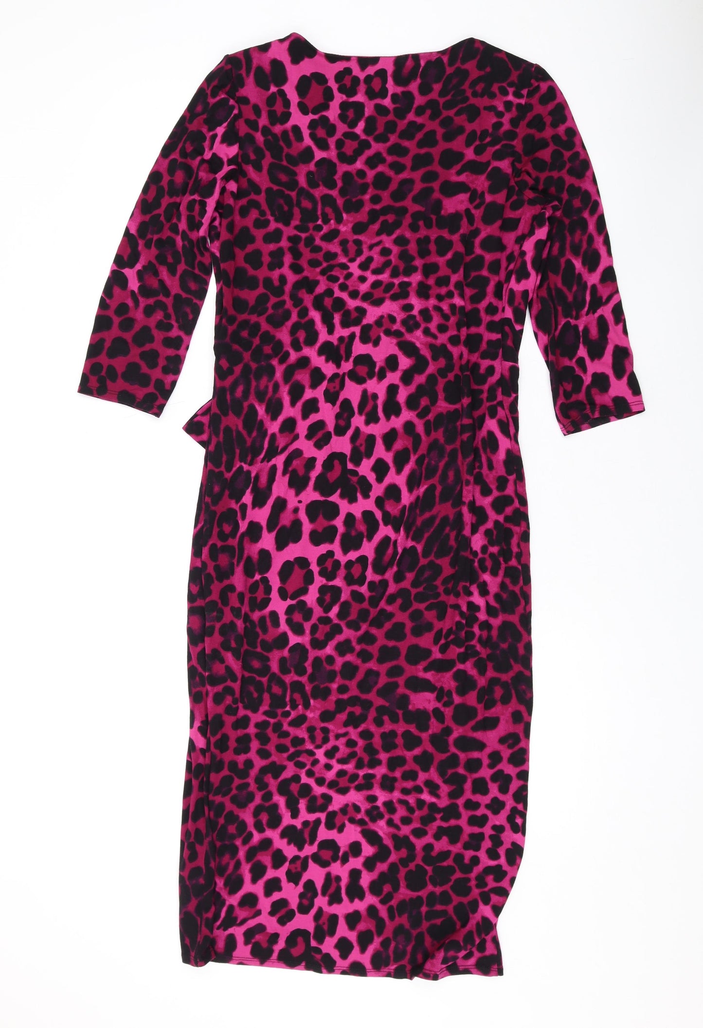 Per Una Womens Pink Animal Print Viscose Bodycon Size 12 V-Neck Pullover