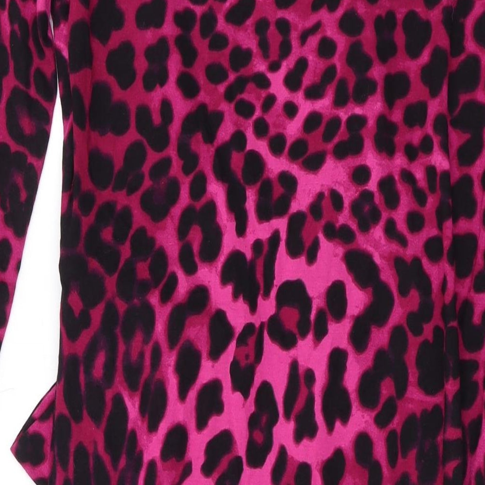 Per Una Womens Pink Animal Print Viscose Bodycon Size 12 V-Neck Pullover