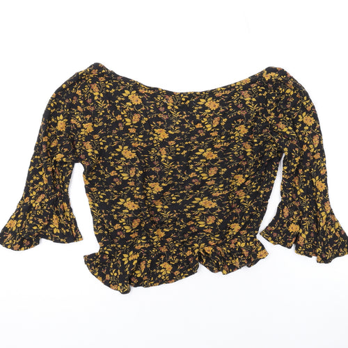 Urban Outfitters Womens Black Floral Polyester Basic Blouse Size S V-Neck
