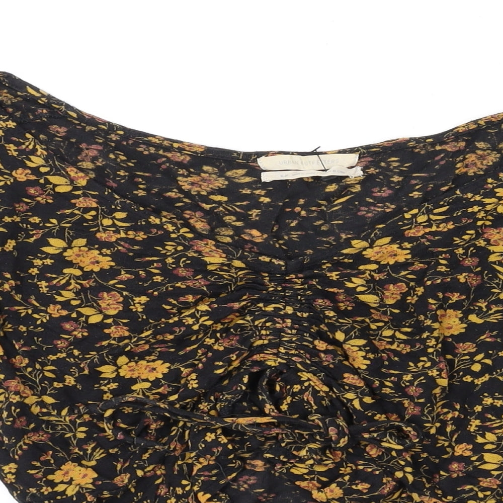 Urban Outfitters Womens Black Floral Polyester Basic Blouse Size S V-Neck