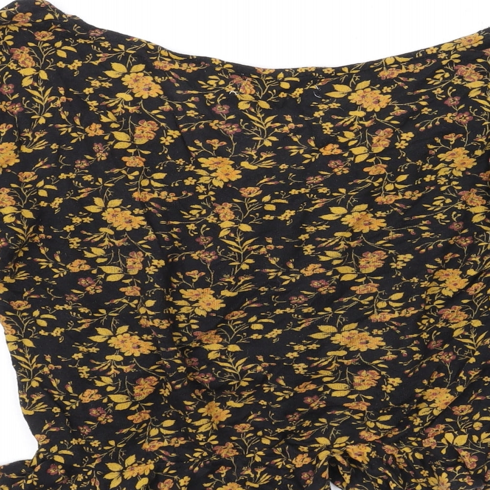 Urban Outfitters Womens Black Floral Polyester Basic Blouse Size S V-Neck