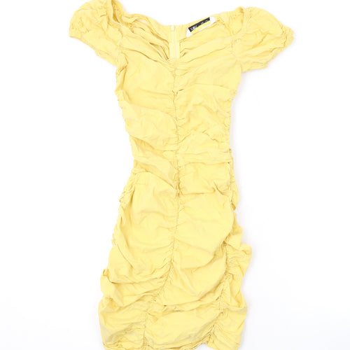 Zara Womens Yellow Polyester Bodycon Size XS Sweetheart Zip