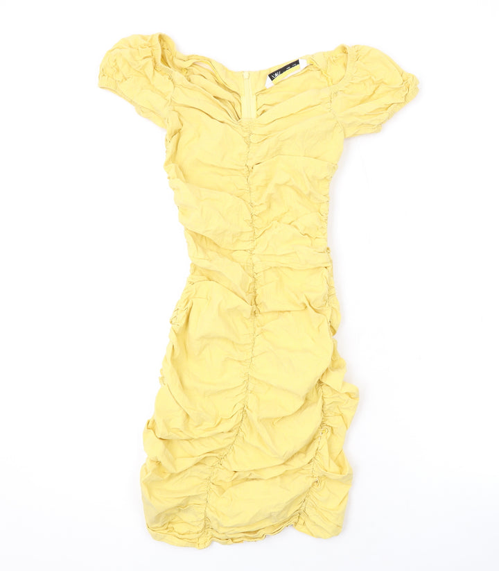 Zara Womens Yellow Polyester Bodycon Size XS Sweetheart Zip
