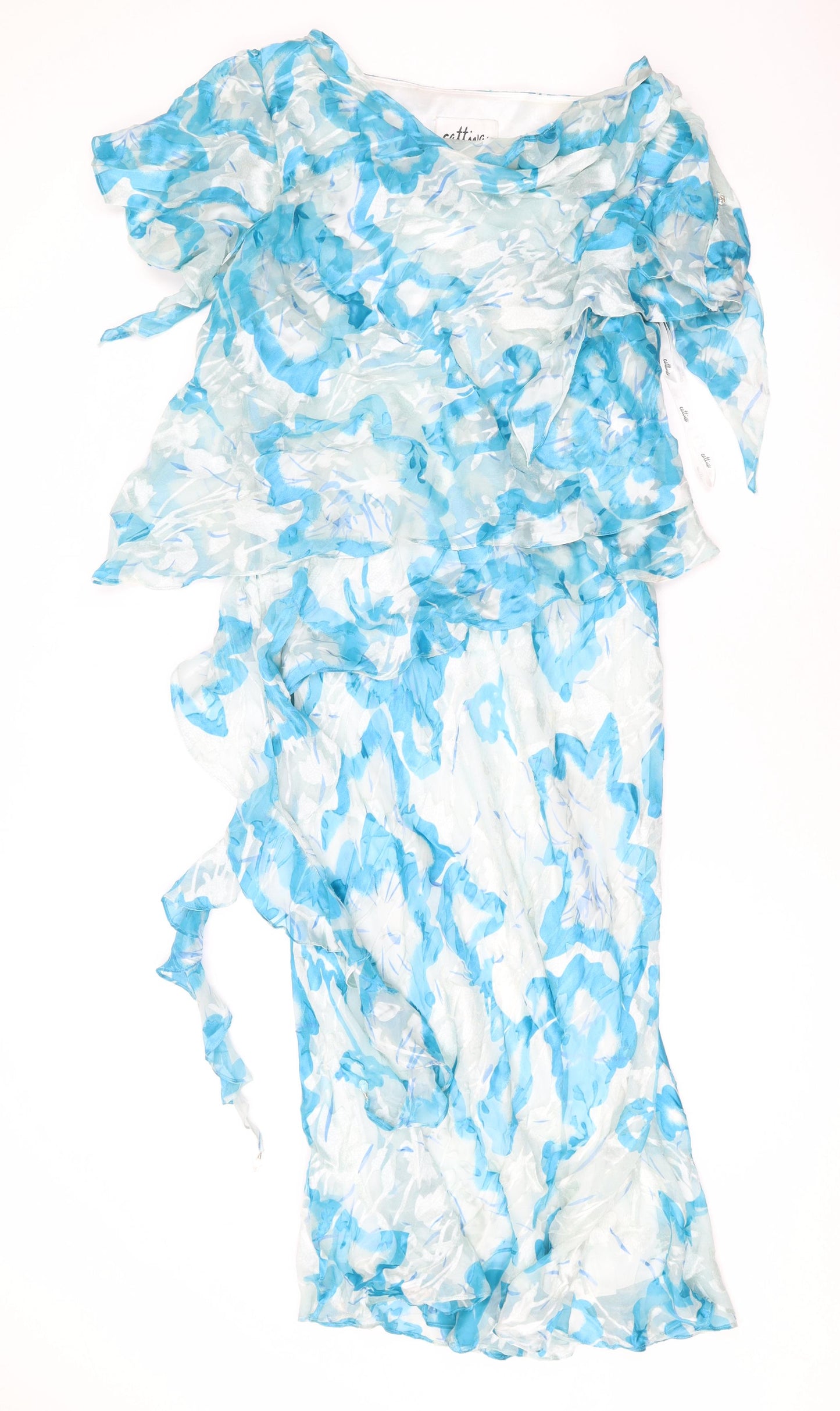 Cattina Womens Blue Geometric Polyester A-Line Size 14 Boat Neck Zip