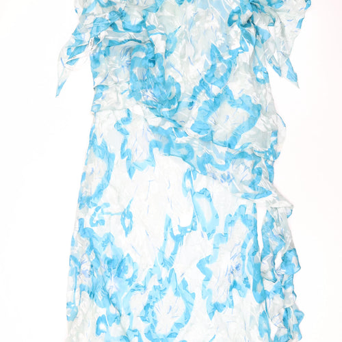 Cattina Womens Blue Geometric Polyester A-Line Size 14 Boat Neck Zip