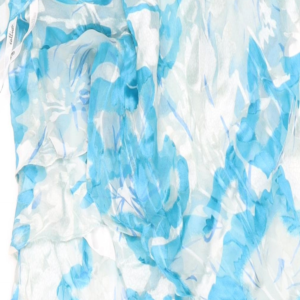 Cattina Womens Blue Geometric Polyester A-Line Size 14 Boat Neck Zip