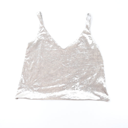 H&M Womens Silver Polyester Basic Tank Size S V-Neck
