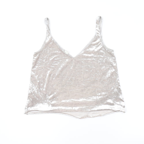 H&M Womens Silver Polyester Basic Tank Size S V-Neck