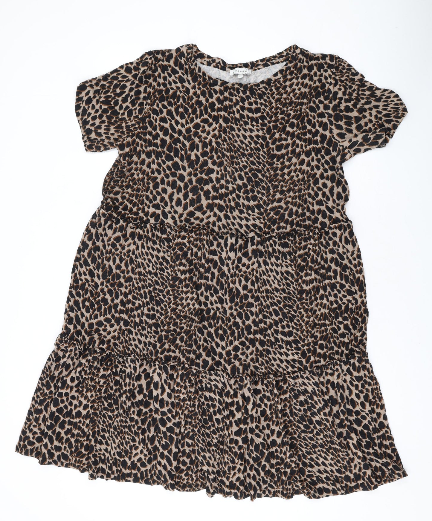 Warehouse Womens Brown Animal Print Viscose A-Line Size 16 Round Neck Pullover