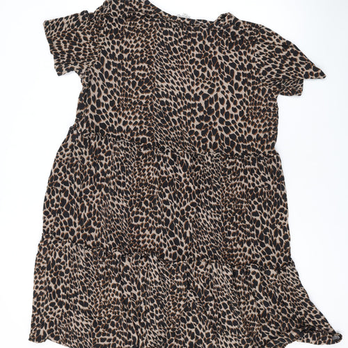 Warehouse Womens Brown Animal Print Viscose A-Line Size 16 Round Neck Pullover