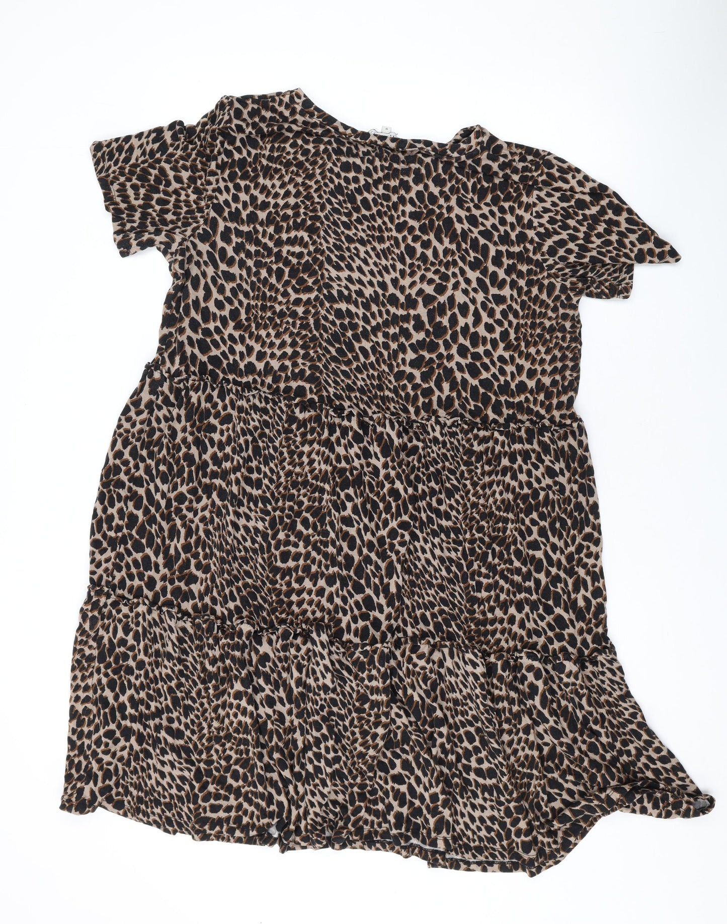 Warehouse Womens Brown Animal Print Viscose A-Line Size 16 Round Neck Pullover