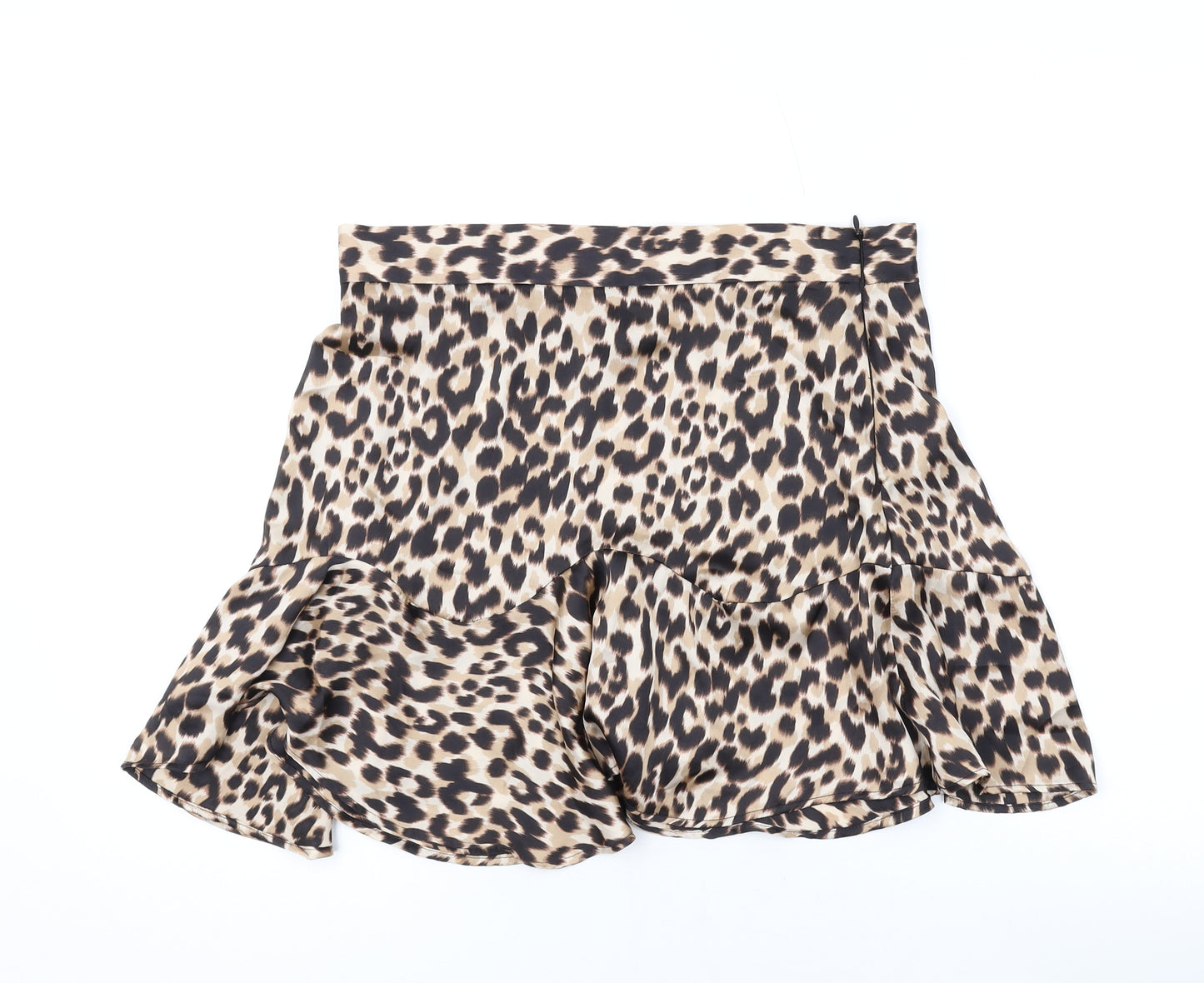 Zara Womens Brown Animal Print Polyester Mini Skirt Size L Zip
