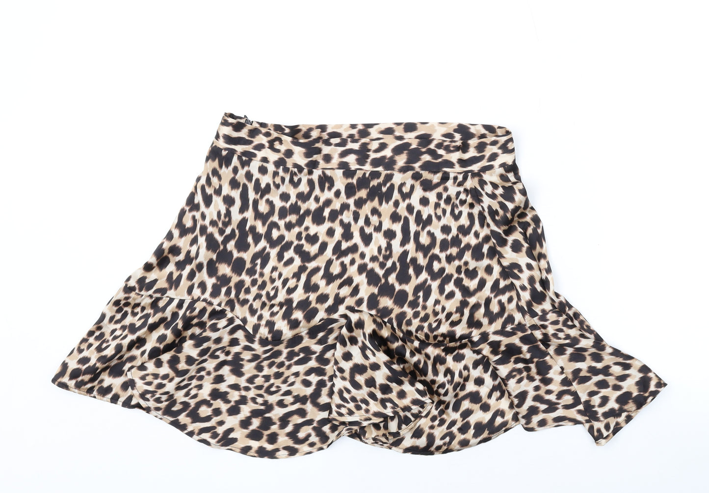 Zara Womens Brown Animal Print Polyester Mini Skirt Size L Zip